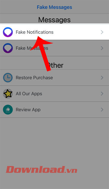 Nhấn vào mục Fake Notifications