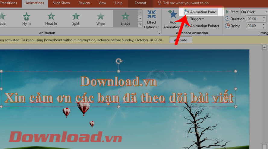 Nhấn vào mục Animation Pane