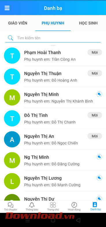 Danh sách phụ huynh khác  