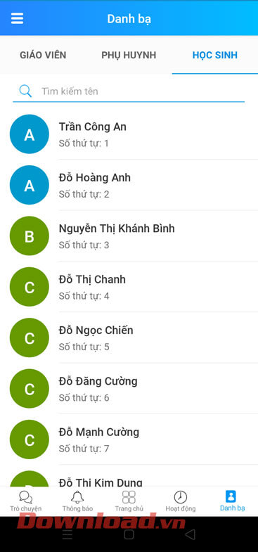 Danh sách học sinh 