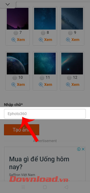 Nhập nội dung cho ảnh