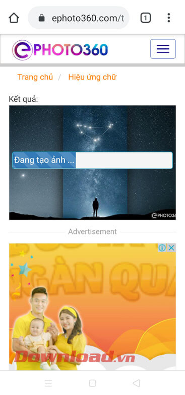 Đợi một lát để hệ thống tại ảnh