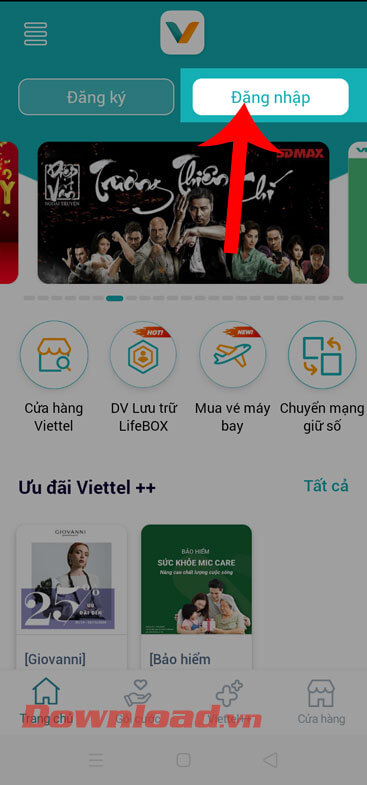 Nhấn vào mục Đăng nhập