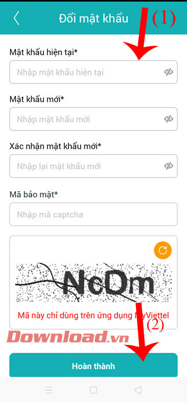Nhập mật khẩu hiện tại và mật khẩu mới