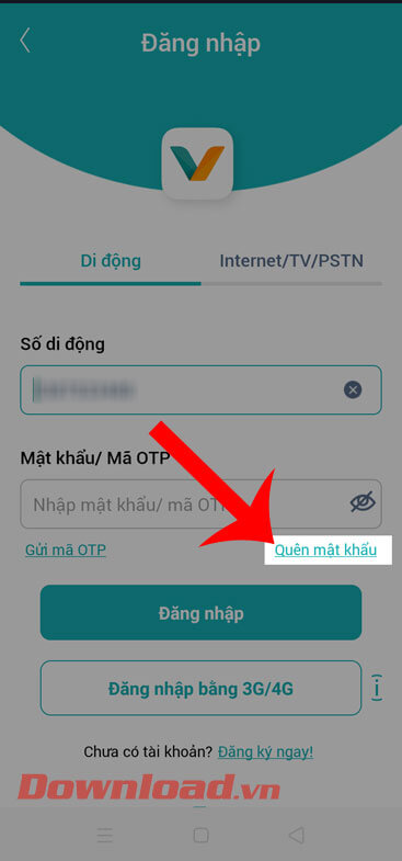 Ấn vào mục Quên mật khẩu