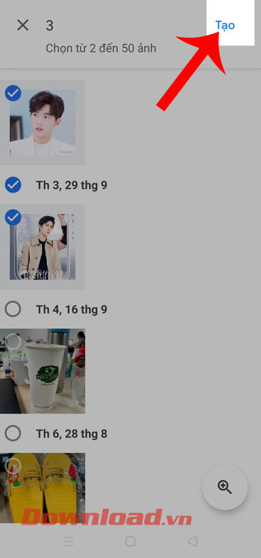 Ấn vào mục Tạo