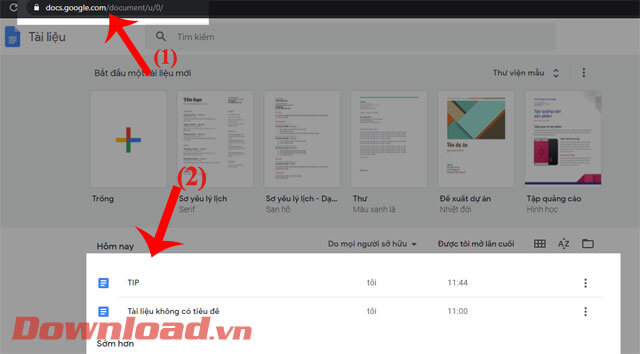 Nhấn vào tài liệu mà bạn muốn xem lịch sử