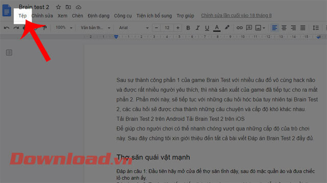 Nhấn vào mục Tệp