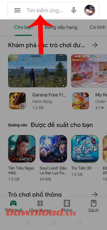 Nhấn vào ô tìm kiếm