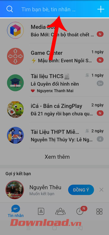 Nhấn vào ô tìm kiếm