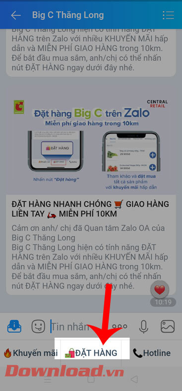 Nhấn vào mục Đặt hàng
