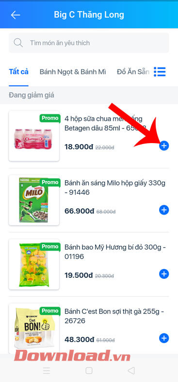 Ấn vào biểu tượng dấu cộng ở bên cạnh sản phẩm