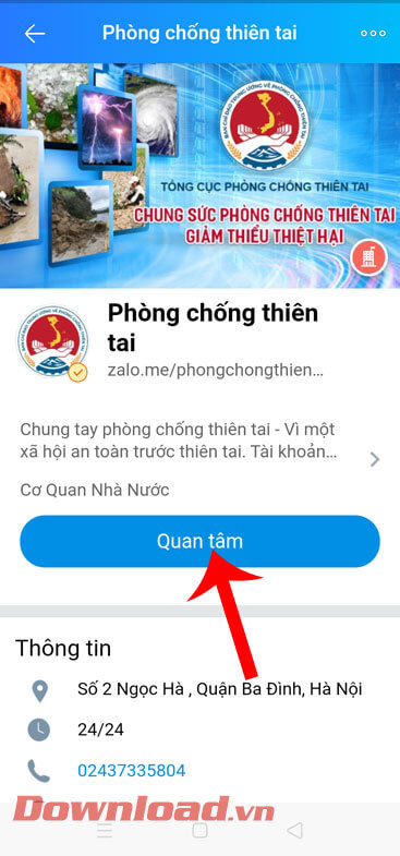 Nhấn vào nút Quan tâm