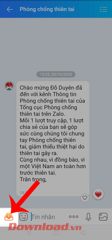 Chạm vào biểu tượng hòm thư