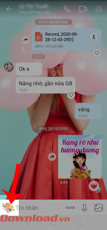 Ấn vào biểu tượng bó hoa