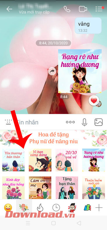 Nhấn vào nhãn dán chúc mừng