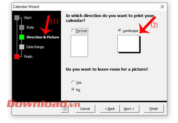 Thiết lập kích thước lịch