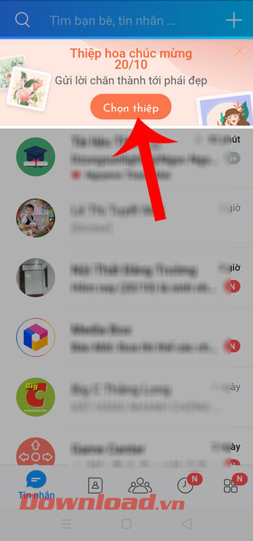 Nhấn vào banner của tính năng tạo thiệp 20/10