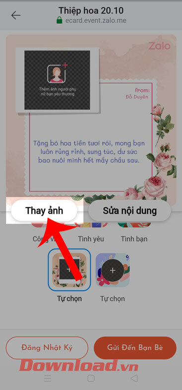 Nhấn vào nút Thay ảnh 