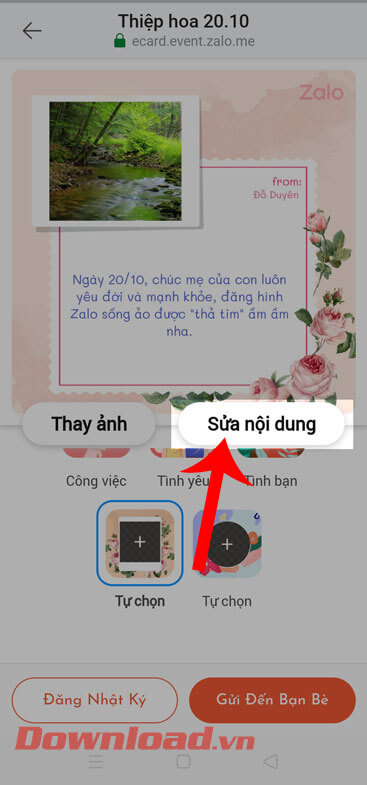 Nhấn nút Sửa nội dung