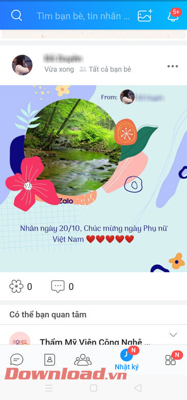 Thiệp được đăng lên Nhật ký cá nhân