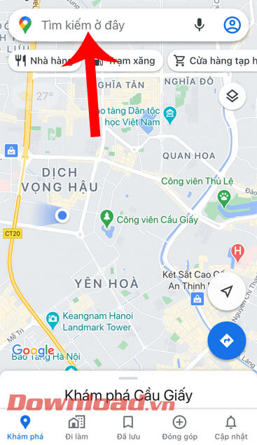 Nhấn vào ô tìm kiếm