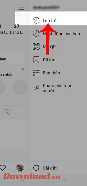 Ấn vào mục Lưu trữ