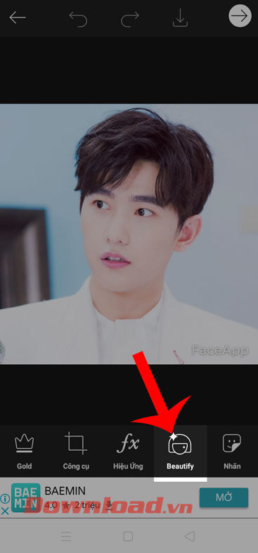 Nhấn vào mục Beautify