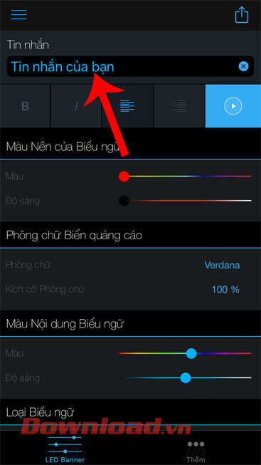Nhập nội dung dòng chữ LED