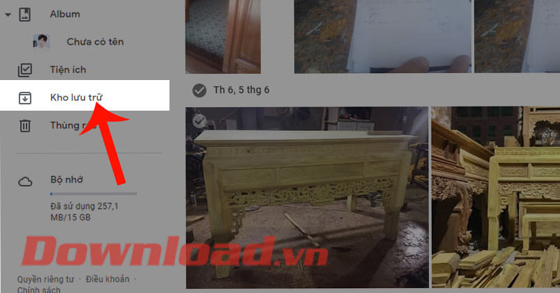 Ấn vào mục Kho lưu trữ