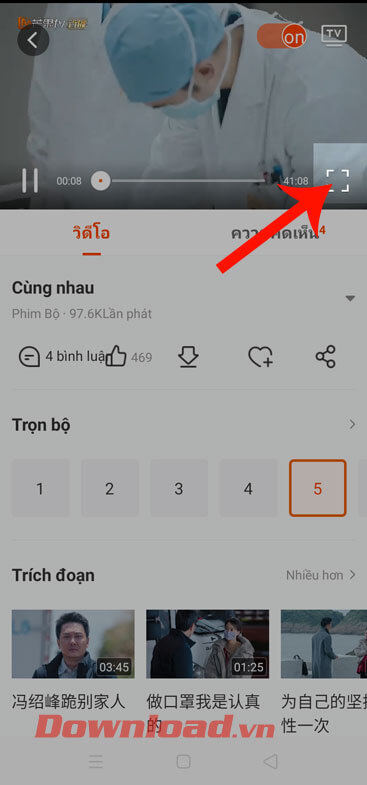 Nhấn vào biểu tượng hình vuông