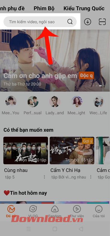 Nhấn vào ô tìm kiếm