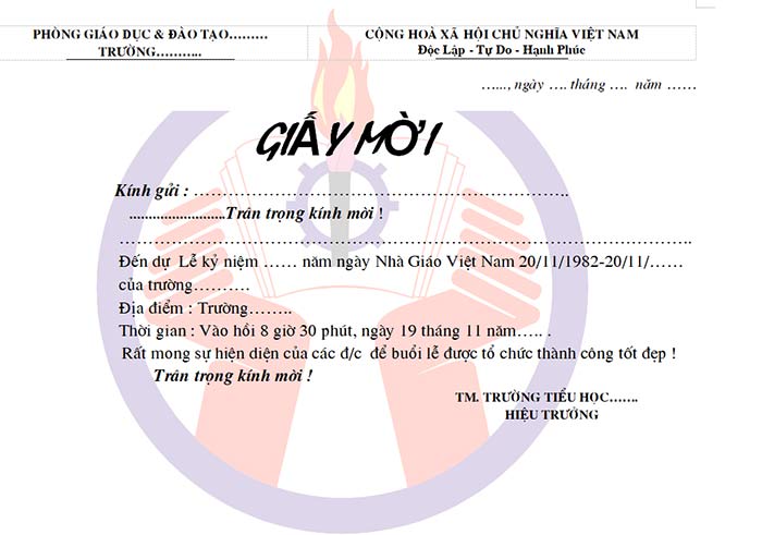 Giấy mời dự Lễ kỷ niệm 20/11
