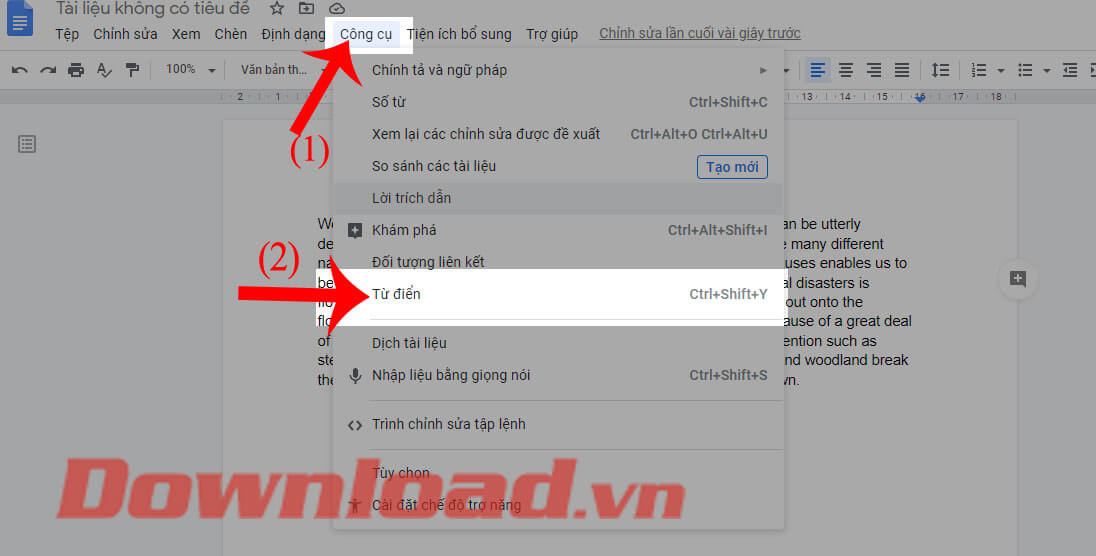 Nhấn vào mục Từ điển
