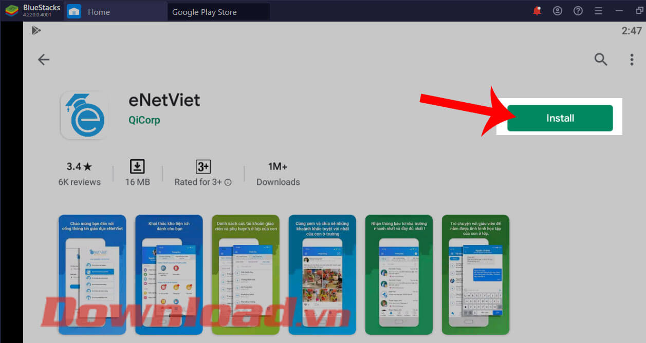 Click vào nút Install