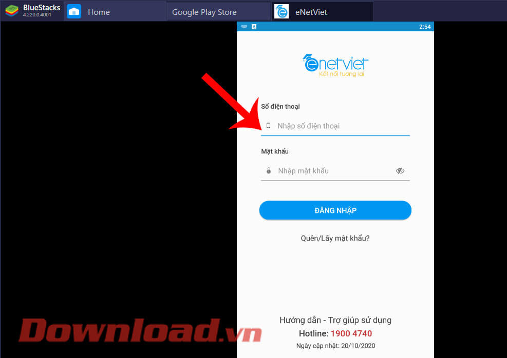 Nhập số điện thoại và mật khẩu
