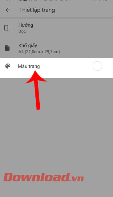 Nhấn vào mục Màu trang