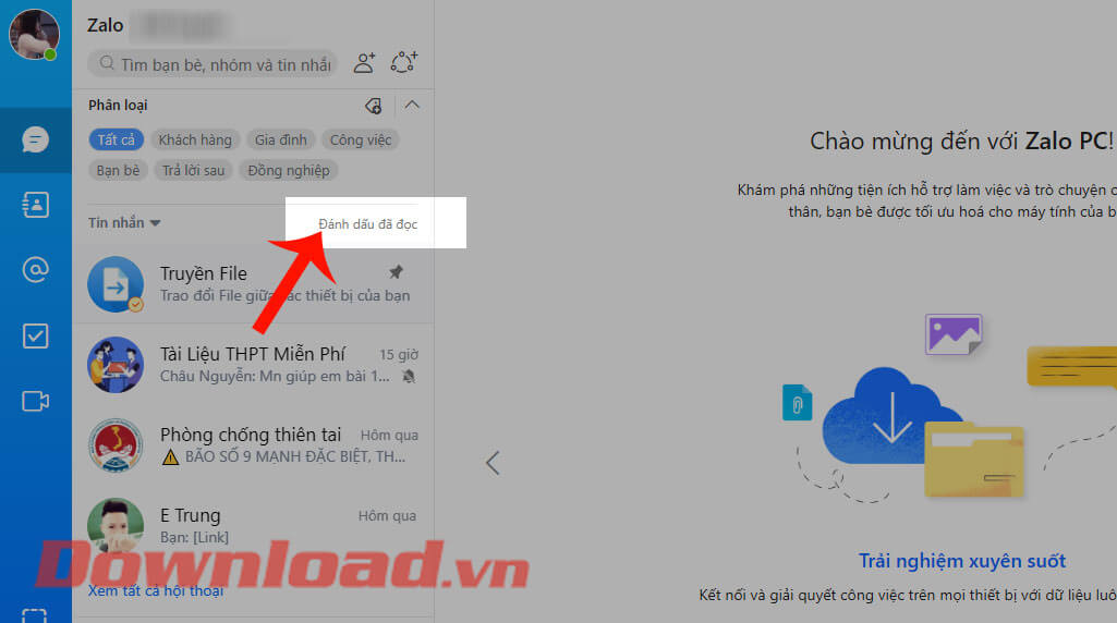 Ấn vào mục Đánh dấu đã đọc