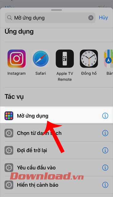 Chọn mục Mở ứng dụng