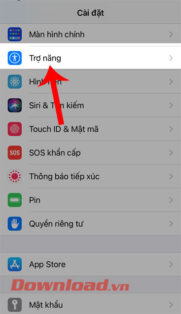 Nhấn vào mục Trợ năng