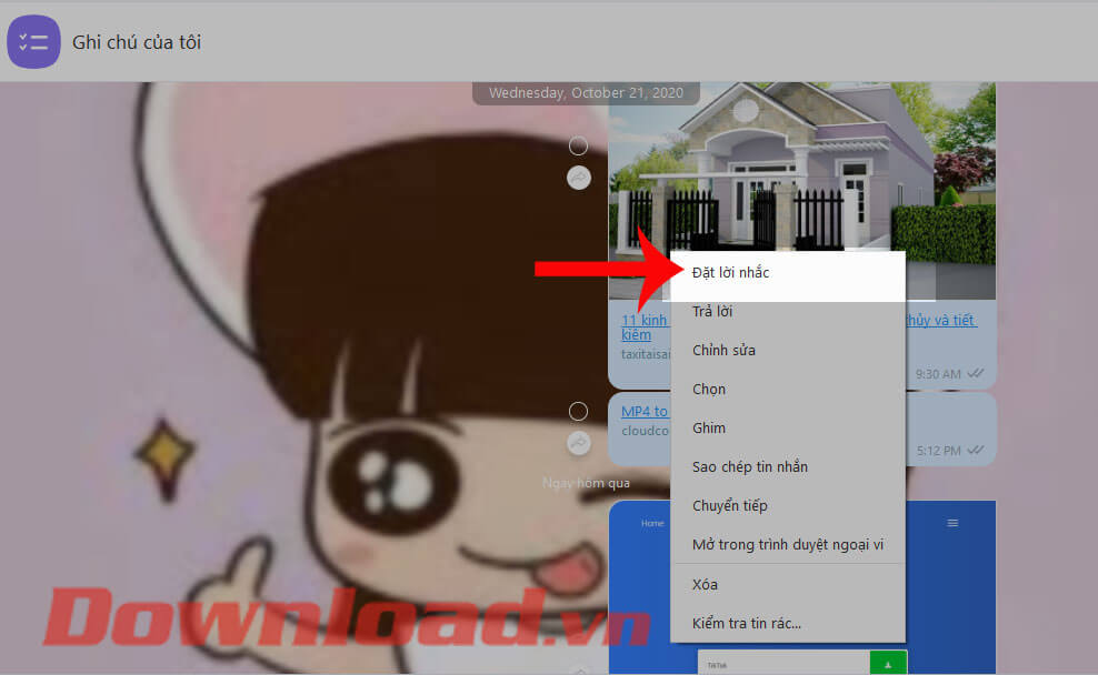 Nhấn vào mục Đặt lời nhắc