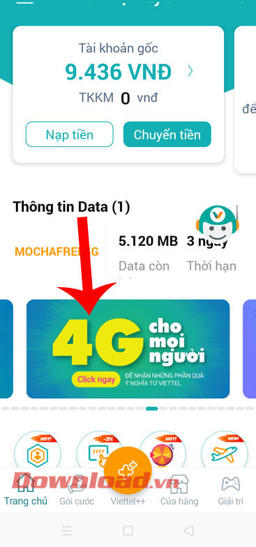 Nhấn vào banner quảng cáo