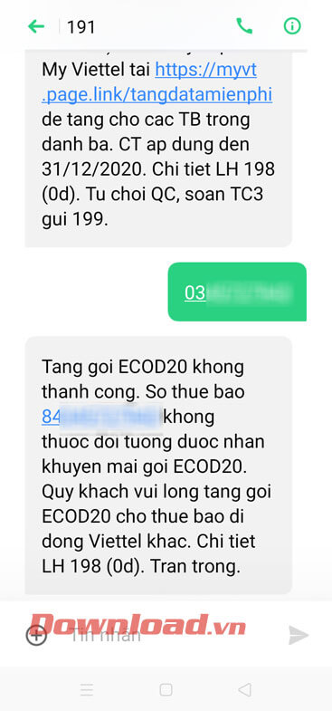 Tặng data thất bại