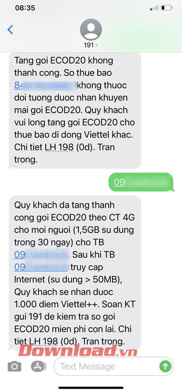 Tặng data thành công