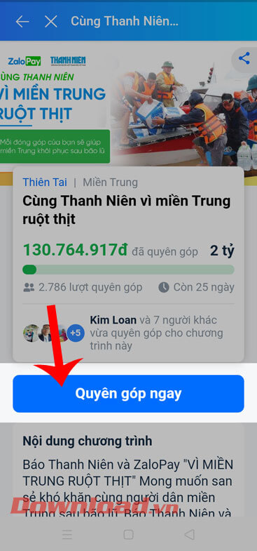 Ấn vào nút Quyên góp ngay