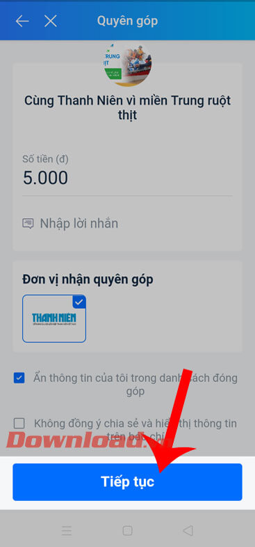 Nhấn nút Tiếp tục