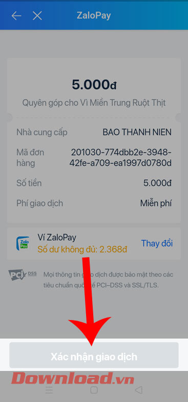 Nhấn Xác nhận giao dịch