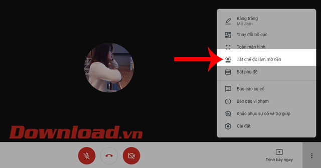 Nhấn vào mục Tắt chế độ làm mờ nền