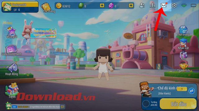 Nhấn vào biểu tượng bức thư