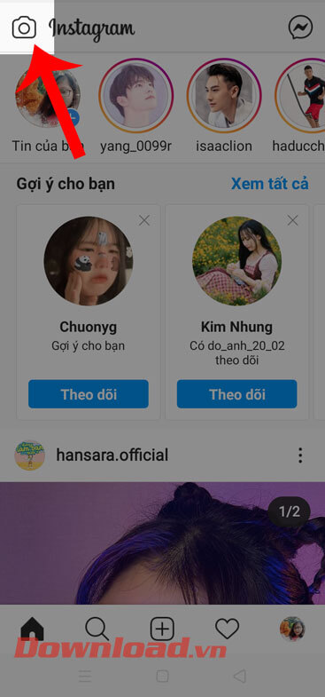 Ấn vào biểu tượng máy ảnh